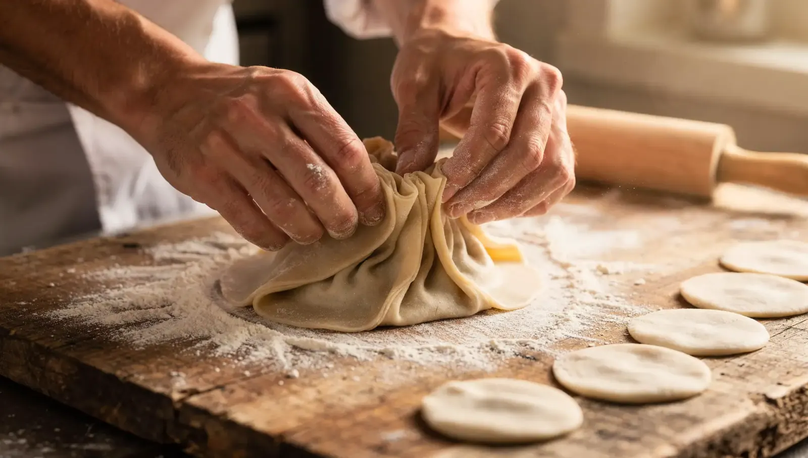Pleating dumplings by hand